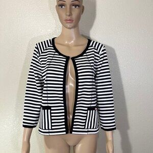 Dolcezza Navy WHite Striped Clasp Cardigan Sweater NWT Medium M